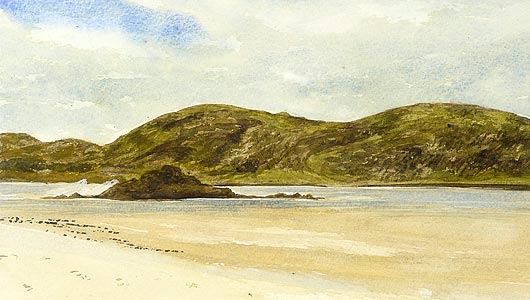 Part of a watercolour of a beach scene painted in class as a demonstration