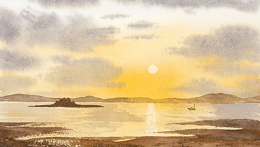 Part of a watercolour of a sunset painted in class as a demonstration